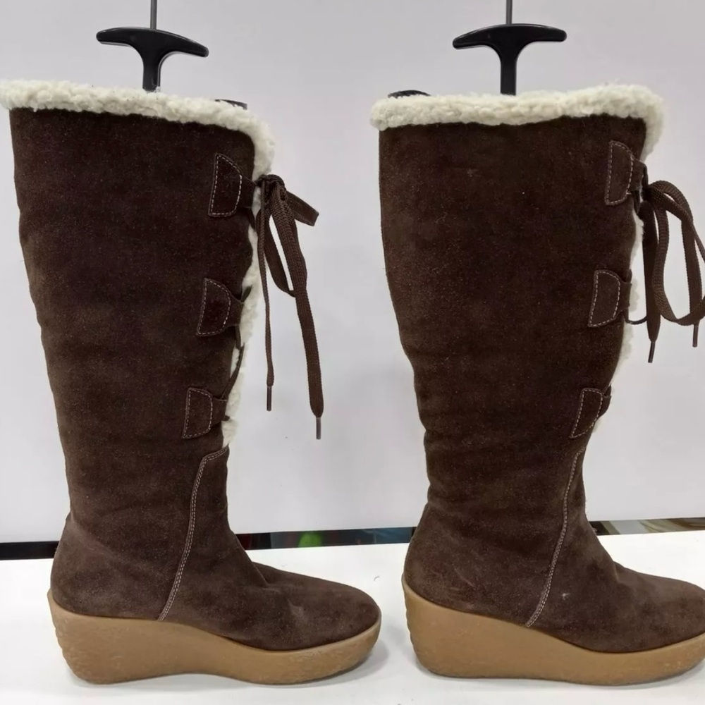 Michael Kors Womens Suede Shearling Lace Up Wedge Boots - Picture 3 of 6